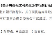 六爻八卦北京银行：同意聘任毛文利为副行长